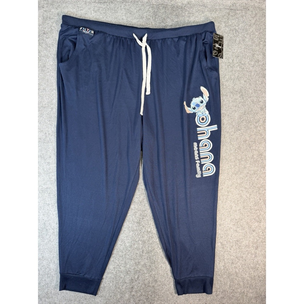 Disney Stitch Ohana Means Family Sleep Jogger Pants Women's 3X 24W NWT Navy